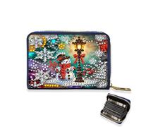Lebartm Christmas Credit Card Holder Diamond Art Painting PU Wallet ID Card Case Zipper Anti-demagnetization Business Accordion Wallet Crafts Gift for Women Men Travel-Snowman01