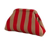 Lebartm Clutch Purses for Women Woven Crochet Handbags Dumpling Clutch Colorblock Clip Bag for Summer Travel Beach Bag-Red and Gold Stripes