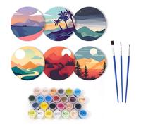 Lebartm Coasters Paint by Numbers Kit for Adult Round Digital Oil Painting Coaster Creative Diamond Art Craft Supplies for Home Decorations-Landscape