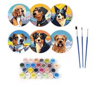 Lebartm Coasters Paint by Numbers Kit for Adult Round Digital Oil Painting Coaster Creative Diamond Art Craft Supplies for Home Decorations-Dog