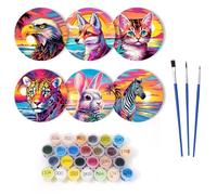 Lebartm Coasters Paint by Numbers Kit for Adult Round Digital Oil Painting Coaster Creative Diamond Art Craft Supplies for Home Decorations-Animals