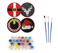 Lebartm Coasters Paint by Numbers Kit for Adult Round Digital Oil Painting Coaster Creative Diamond Art Craft Supplies for Home Decorations-Christmas