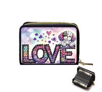 Lebartm Credit Card Holder Diamond Art Painting PU Wallet ID Card Case Zipper Anti-demagnetization Business Accordion Wallet Gift for Women Men Travel-Love Dog