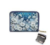 Lebartm Credit Card Holder Diamond Art Painting PU Wallet ID Card Case Zipper Anti-demagnetization Business Accordion Wallet Crafts Gift for Women Men Travel-White Flower Bush