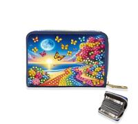 Lebartm Credit Card Holder Diamond Art Painting PU Wallet ID Card Case Zipper Anti-demagnetization Business Accordion Wallet Crafts Gift for Women Men Travel-Colored Beach