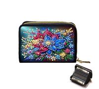 Lebartm Credit Card Holder Diamond Art Painting PU Wallet ID Card Case Zipper Anti-demagnetization Business Accordion Wallet Gift for Women Men Travel-Colorful Flower