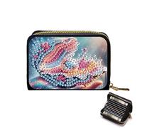 Lebartm Credit Card Holder Diamond Art Painting PU Wallet ID Card Case Zipper Anti-demagnetization Business Accordion Wallet Gift for Women Men Travel-Shell Pearl