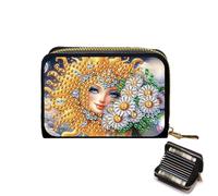 Lebartm Credit Card Holder Diamond Art Painting PU Wallet ID Card Case Zipper Anti-demagnetization Business Accordion Wallet Gift for Women Men Travel-Sunflower