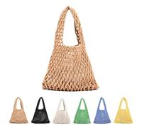 Lebartm Crochet Tote bag for Women Woven Satchel Purses Crochet Bucket Top-handle Drawstring Lightweight Mesh Knitted Beach Bag for Travel Vacation-Khaki02