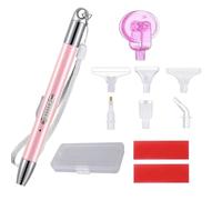 Lebartm Diamond Art Painting Drill Pen with Light USB Rechargeable Diamond Accessories and Tools Illumination Pen with 6 Heads Set, Roller Drilling Muds for DIY Art Crafts Gem Nail-Pink