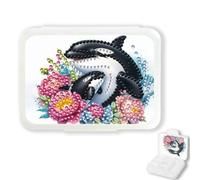 Lebartm Diamond Art Painting Mini Storage Box with 7-Grid Creative Design Compact Portable Small Case for Purse Travel Daily-Killer Whale