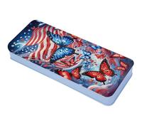 Lebartm Diamond Art Painting Pencil Case Lid Multi-Grid Pencil Stationery Box 8.1x3.5 in Office Supplies Storage Organizer Box for Pens Markers Paint Brushes-Independence Day Butterfly