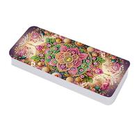 Lebartm Diamond Art Painting Pencil Case Lid Multi-Grid Pencil Stationery Box 8.1x3.5 in Office Supplies Storage Organizer Box for Pens Markers Paint Brushes-Mandala03