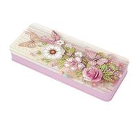 Lebartm Diamond Art Painting Pencil Case Lid Multi-Grid Pencil Stationery Box 8.1x3.5 in Office Supplies Storage Organizer Box for Pens Markers Paint Brushes-Butterfly Flower02