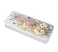 Lebartm Diamond Art Painting Pencil Case Lid Multi-Grid Pencil Stationery Box 8.1x3.5 in Office Supplies Storage Organizer Box for Pens Markers Paint Brushes-Butterfly Flower03