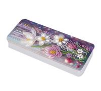 Lebartm Diamond Art Painting Pencil Case Lid Multi-Grid Pencil Stationery Box 8.1x3.5 in Office Supplies Storage Organizer Box for Pens Markers Paint Brushes-Flower