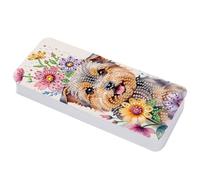 Lebartm Diamond Art Painting Pencil Case Lid Multi-Grid Pencil Stationery Box 8.1x3.5 in Office Supplies Storage Organizer Box for Pens Markers Paint Brushes-Puppy