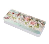Lebartm Diamond Art Painting Pencil Case Lid Multi-Grid Pencil Stationery Box 8.1x3.5 in Office Supplies Storage Organizer Box for Pens Markers Paint Brushes-Butterfly Flower04