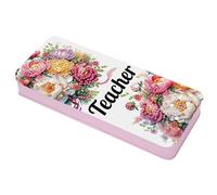 Lebartm Diamond Art Painting Pencil Case Lid Multi-Grid Pencil Stationery Box 8.1x3.5 in Office Supplies Storage Organizer Box for Pens Markers Paint Brushes-Teachers' Day Flowers01