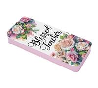 Lebartm Diamond Art Painting Pencil Case Lid Multi-Grid Pencil Stationery Box 8.1x3.5 in Office Supplies Storage Organizer Box for Pens Markers Paint Brushes-Teachers' Day Flowers03