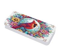 Lebartm Diamond Art Painting Pencil Case Lid Multi-Grid Pencil Stationery Box 8.1x3.5 in Office Supplies Storage Organizer Box for Pens Markers Paint Brushes-Cardinal