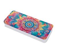 Lebartm Diamond Art Painting Pencil Case Lid Multi-Grid Pencil Stationery Box 8.1x3.5 in Office Supplies Storage Organizer Box for Pens Markers Paint Brushes-Mandala04