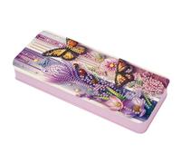 Lebartm Diamond Art Painting Pencil Case Lid Multi-Grid Pencil Stationery Box 8.1x3.5 in Office Supplies Storage Organizer Box for Pens Markers Paint Brushes-Butterfly Flower01
