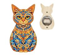 Lebartm Diamond Art Painting Wooden Fridge Magnets with Bottle Opener Creative Design Refrigerator Magnetic Sticker DIY Crafts Home Decors Cabinet Refrigerator-Cat03