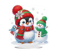 Lebartm DIY Christmas Desktop Ornament Diamond Art Painting Penguin Snowman Tabletop Ornaments Single Sided Diamond Mosaic Kits for Home Decor-Penguin03