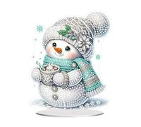 Lebartm DIY Christmas Desktop Ornament Diamond Art Painting Penguin Snowman Tabletop Ornaments Single Sided Diamond Mosaic Kits for Home Decor-Snowman02