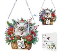 Lebartm DIY Christmas Diamond Art Painting Pendant Ornament Cardinal Hanging Double Sided Pattern Single Sided Dot-Drill for Home Garden Wall Door Decor-Siamese Cat