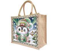 Lebartm DIY Diamond Art Painting Bags Christmas Handbag Handmade Shopping Tote Bags with Canvas Pattern Reusable Grocery Bag for Women Art Craft Gift-Penguin01
