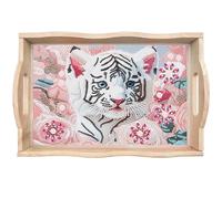 Lebartm DIY Diamond Art Painting Creative Design Handmade Wooden Tray Dinner Plate Diamond Art for Coffee Living Room Home Organizer - White Tiger