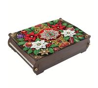 Lebartm DIY Diamond Art Painting Jewelry Box Flip-top Organizer Storage Box Special Shaped Crystal Necklace Rings Bracelet Gift Case for Women Desktop Ornament-Christmas Poinsettia
