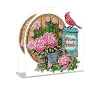 Lebartm DIY Diamond Art Painting Paper Towel Holder PET Christmas Desktop Double Sided Spot Drill Simple Paper Towel Stand Holder Organizer Ornaments for Home Office Supplies-Flowers Welcome02