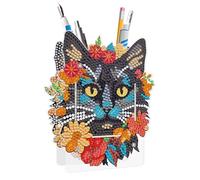 Lebartm DIY Diamond Art Painting Pen Holder Ornaments Desktop Pencil Holder Ornaments Double Sided Spot Drill Makeup Brush Holder Organizer Office Supplies for Home School-Cat03