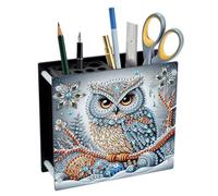 Lebartm DIY Diamond Art Painting Pen Holder Ornaments Desktop Pencil Holder Ornaments Double Sided Spot Drill Makeup Brush Holder Organizer Office Supplies-Owl02