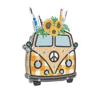 Lebartm DIY Diamond Art Painting Pen Holder Ornaments Desktop Pencil Holder Ornaments Double Sided Spot Drill Makeup Brush Holder Organizer Office Supplies for Home School-Bus