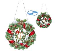 Lebartm DIY Diamond Art Painting Pendant Ornament Christmas Design Hanging Double Sided Pattern Single Sided for Home Garden Wall Door Decor-Candle Wreath04
