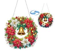 Lebartm DIY Diamond Art Painting Pendant Ornament Christmas Design Hanging Double Sided Pattern Single Sided for Home Garden Wall Door Decor-Poinsettia Wreath
