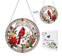 Lebartm DIY Diamond Art Painting Pendant Ornament Stained Glass Hanging Double Sided Pattern Single Sided Dot-Drill for Home Garden Wall Door Decor-Cardinal