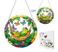 Lebartm DIY Diamond Art Painting Pendant Ornament Stained Glass Hanging Double Sided Pattern Single Sided Dot-Drill for Home Garden Wall Door Decor-Frog02