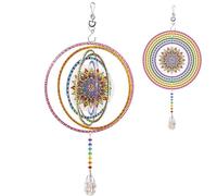 Lebartm DIY Diamond Art Painting Rotatable Wind Chime Crystal Pendant Handmade Creative Beautiful Hanging Ornament Home Garden Wall Door Decor