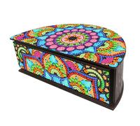 Lebartm DIY Diamond Art Painting Storage Box Wooden Half-Moon Shape Organizer Jewelry Box Special Shaped Crystal Rings Necklace Bracelet Gift Case for Women Girls Desktop Ornament-Mandala04