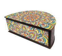 Lebartm DIY Diamond Art Painting Storage Box Wooden Half-Moon Shape Organizer Jewelry Box Special Shaped Crystal Rings Necklace Bracelet Gift Case for Women Girls Desktop Ornament-Mandala02