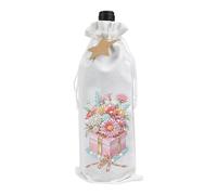 Lebartm DIY Diamond Christmas Wine Bottle Bags with Drawstring Diamond Art Painting Linen Wine Gift Bags for Xmas Festive Holiday Party Wedding Birthday Travel-Pink Bouquet