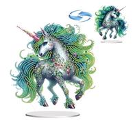 Lebartm DIY Diamond Desktop Ornament PET Animal Special Shaped Crystal Diamond Art Painting Double Sided Pattern Single Sided Diamond Tabletop Home Ornaments Decor-Green Horse