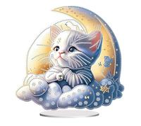 Lebartm DIY Diamond Desktop Ornament Special Shaped Crystal Acrylic Diamond Art Painting Tabletop Ornaments Single Sided Diamond Home Decor-Moon Cat2