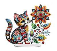 Lebartm DIY Diamond Desktop Ornament Special Shaped Crystal PET Diamond Art Painting Single Sided Diamond Tabletop Ornaments Paint by Numbers Craft Kits for Home Decor-Flower Kitten