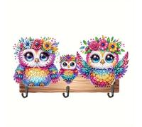 Lebartm DIY Diamond Door Hook with 3 Hooks in a Row Wall Adhesive Hooks Diamond Art Painting for Bathroom Shower Kitchen Keys Door Outdoor Home Improvement-Owl01